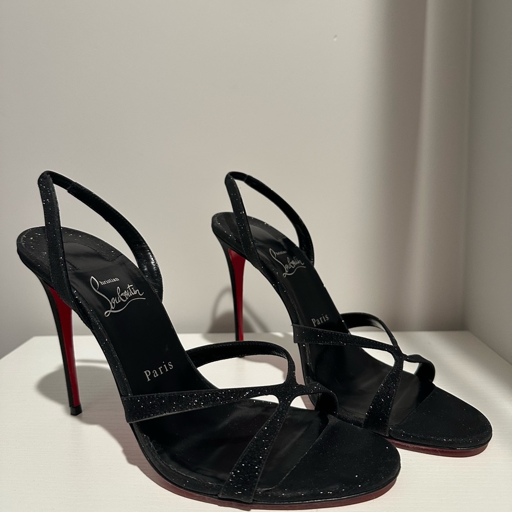 Black Glitter Louboutins Sandals